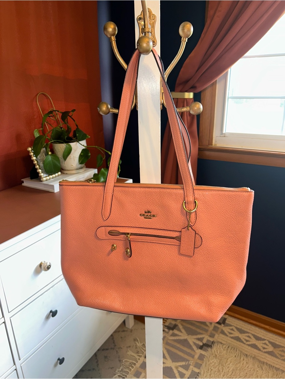 Coach Coral Pebbled Leather Tote with Gold Hardware